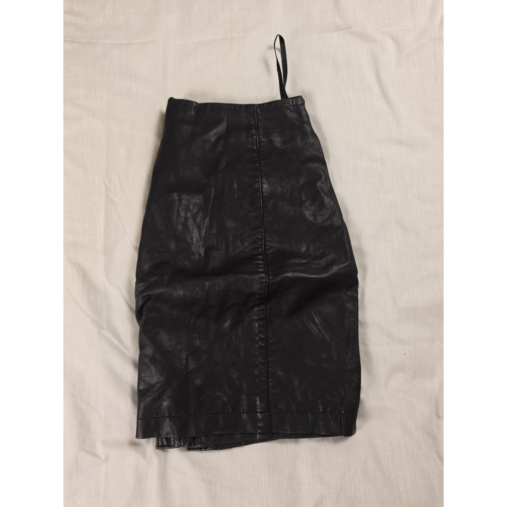 Free People Faux Leather Wrap Mini Skirt Womens 8 Black Snap Button Lined Party